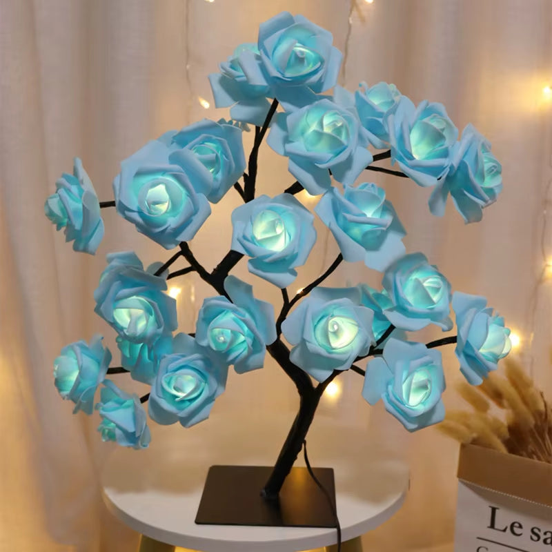 24 LED Rose Flower Tree Lights USB Table Lamp Fairy Maple Leaf Night Light Home Party Christmas Wedding Bedroom Decoration Gift